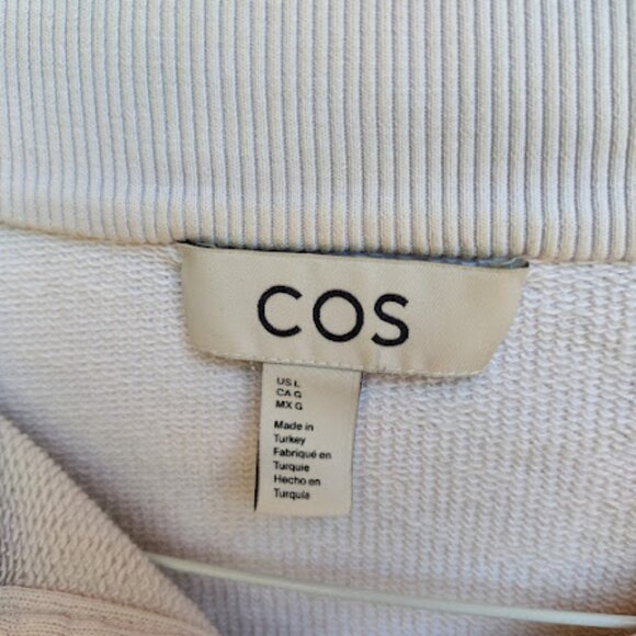 COS Beige Drawstring Hem Cropped Button Up Foldover Funnel Neck Sweater L - Picture 10 of 12